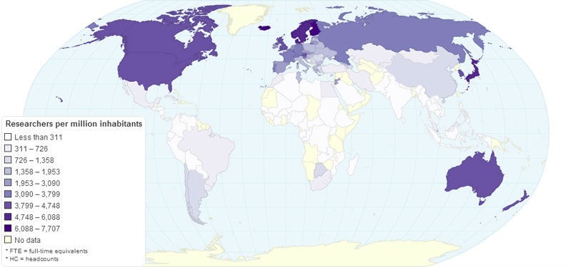 Immagine del giorno: il numero di ricercatori nel mondo