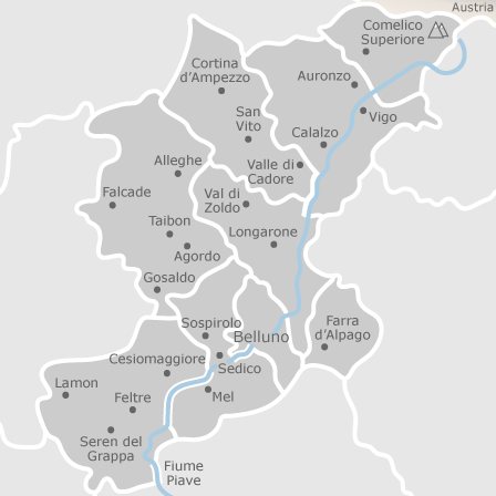 Mappa di provincia di Belluno: comuni con annunci di case in vendita —  idealista, N.1 in Italia